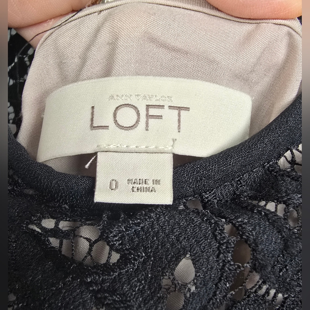 Ann Taylor Loft Black Lace Shift Evening Formal Cocktail Mini Dress sz 0 - Picture 7 of 8